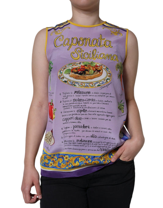 Dolce & Gabbana Purple Silk Caponata Siciliana Print Tank Women's Top