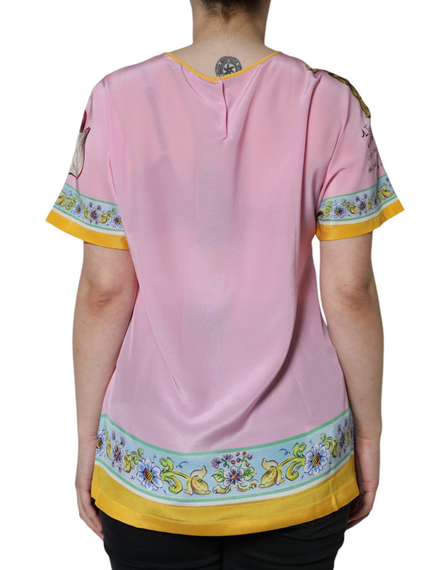 Dolce & Gabbana Pink Silk Araneine Siciliana Print Short Sleeves Women's Top