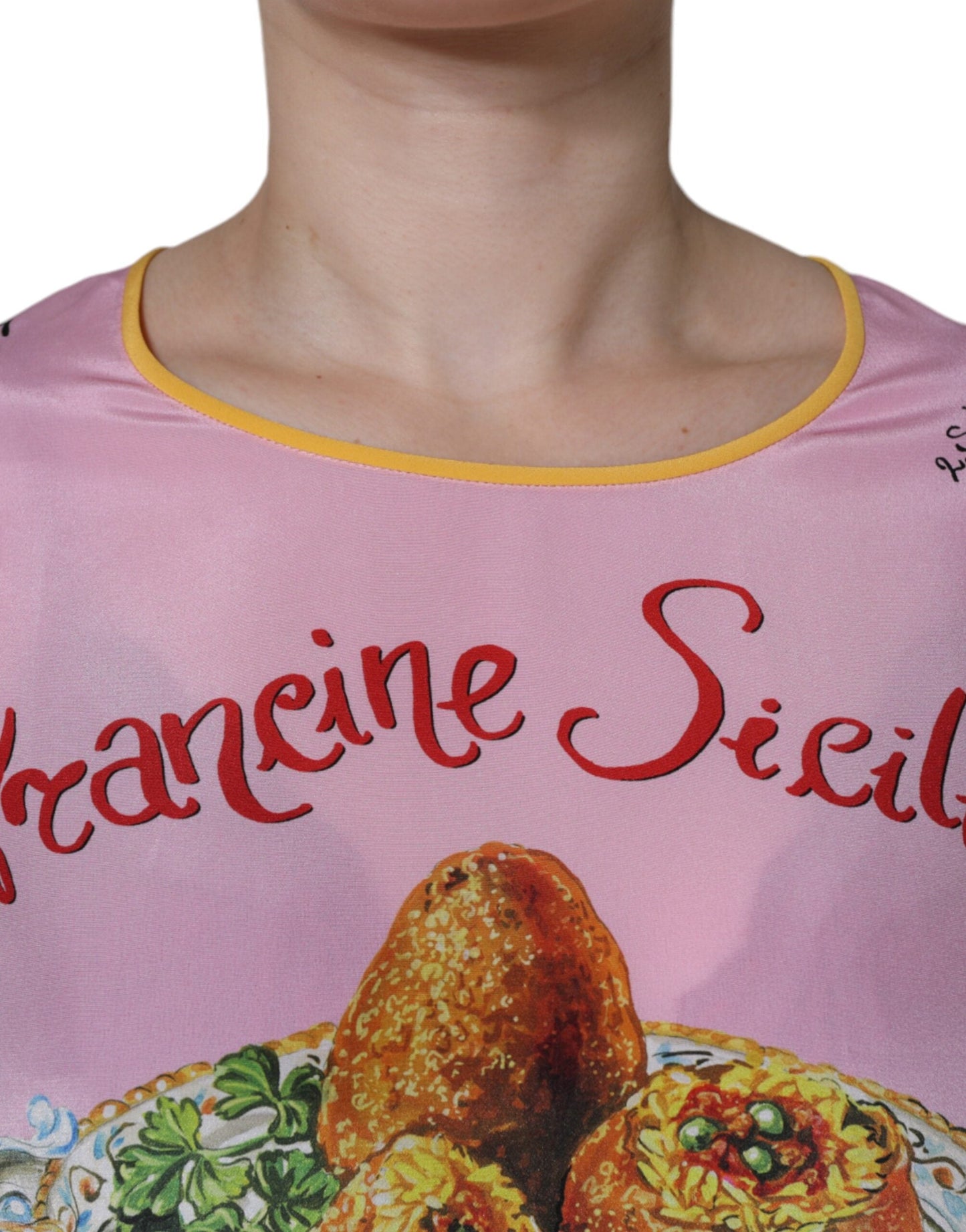 Dolce & Gabbana Pink Silk Araneine Siciliana Print Short Sleeves Women's Top