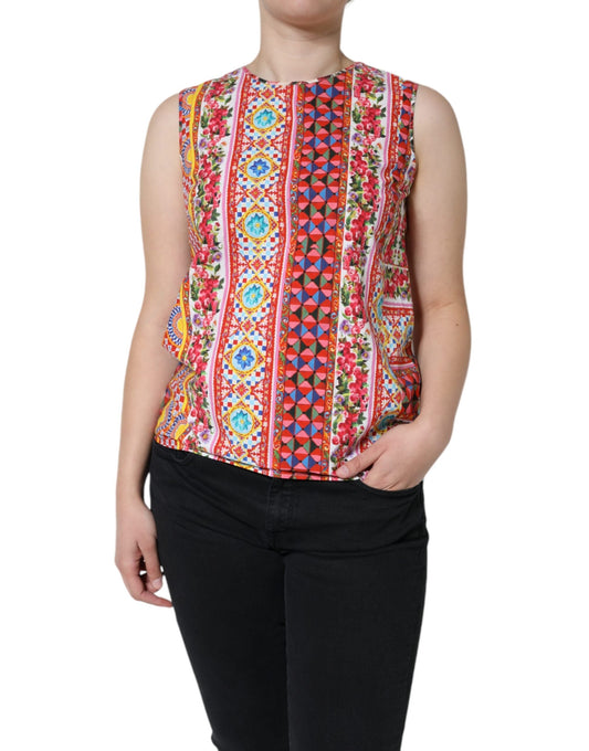 Dolce & Gabbana Multicolor Cotton Carretto Floral Tank Women's Top (Pre-Owned)