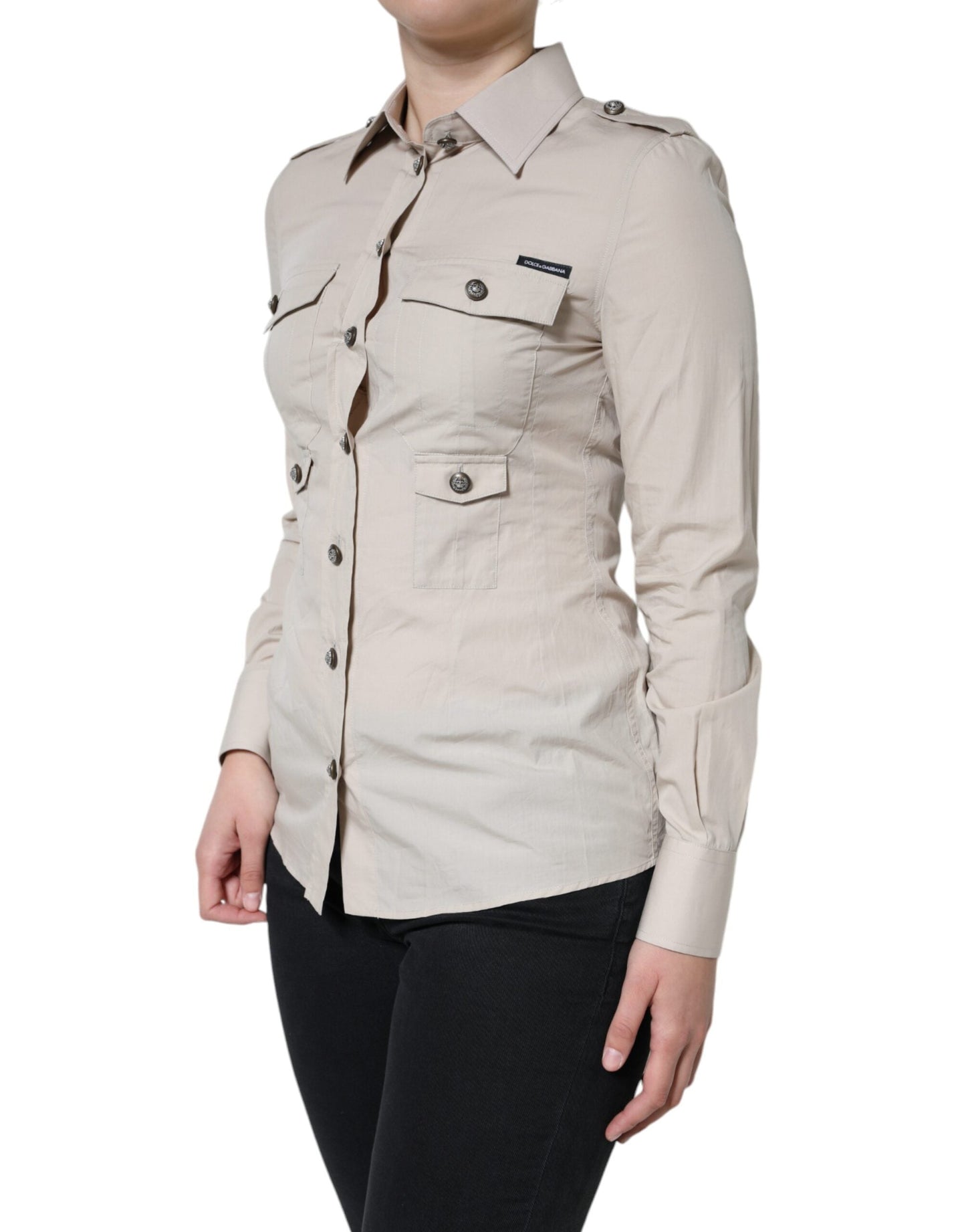 Dolce & Gabbana Beige Cotton Collared Button Down Shirt Women's Top