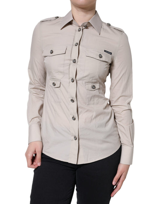 Dolce & Gabbana Beige Cotton Collared Button Down Shirt Women's Top (Pre-Owned)