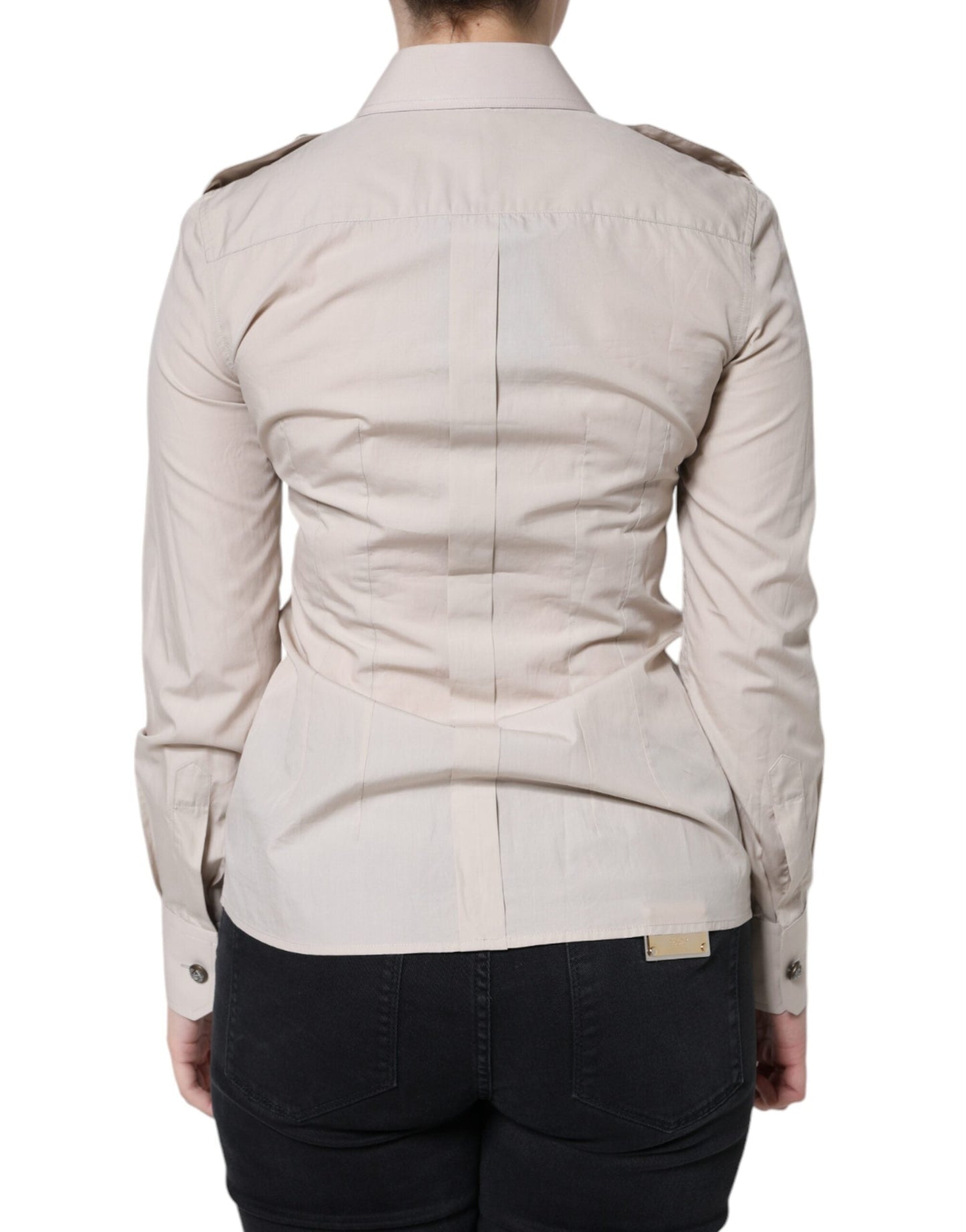 Dolce & Gabbana Beige Cotton Collared Button Down Shirt Women's Top (Pre-Owned)