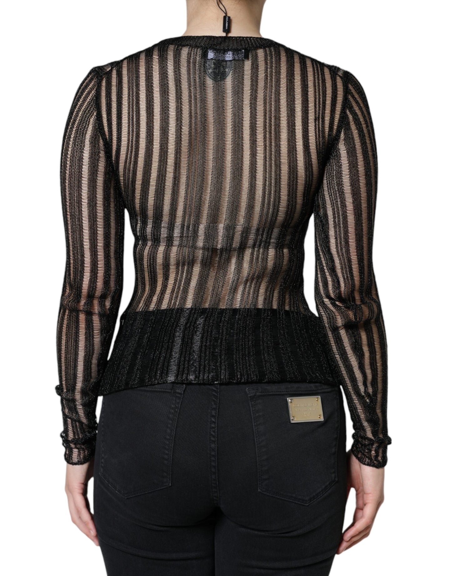 Dolce & Gabbana Black Stripe See Through Long Sleeves Women's Top