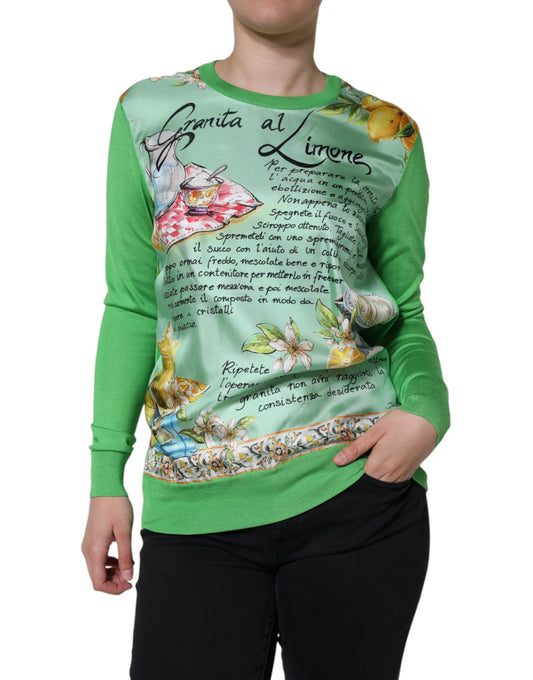 Dolce & Gabbana Green Silk Granita Al Limone Long Sleeves Women's Sweater (Pre-Owned)