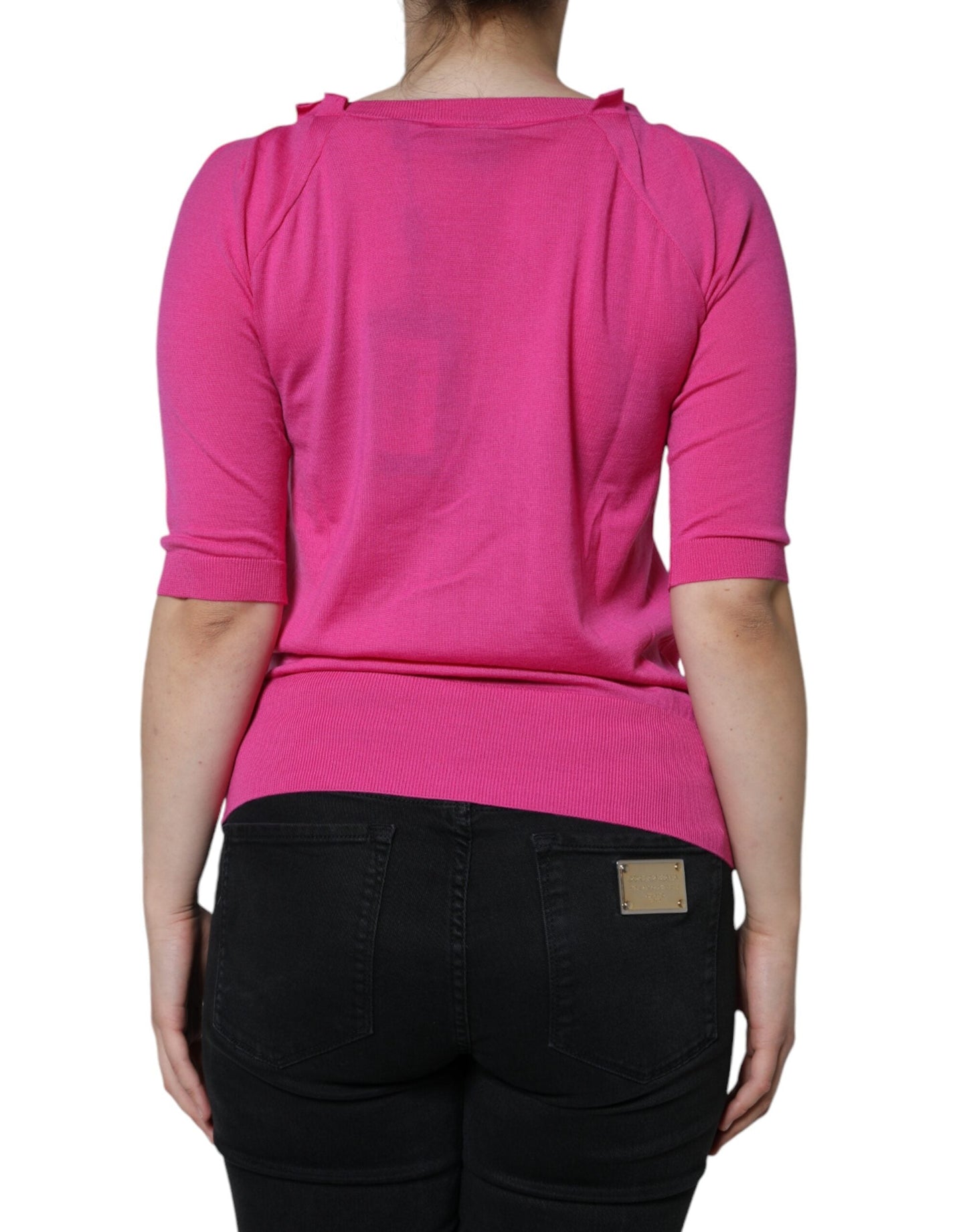 Dolce & Gabbana Pink Wool Button Down Short Sleeve Blouse Women's Top