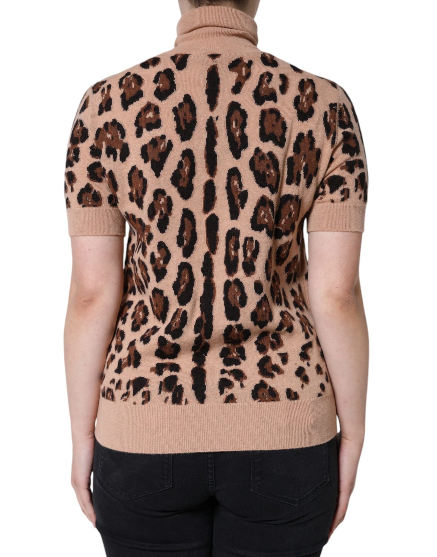 Dolce & Gabbana Beige Leopard Print Wool Turtleneck Women's Top