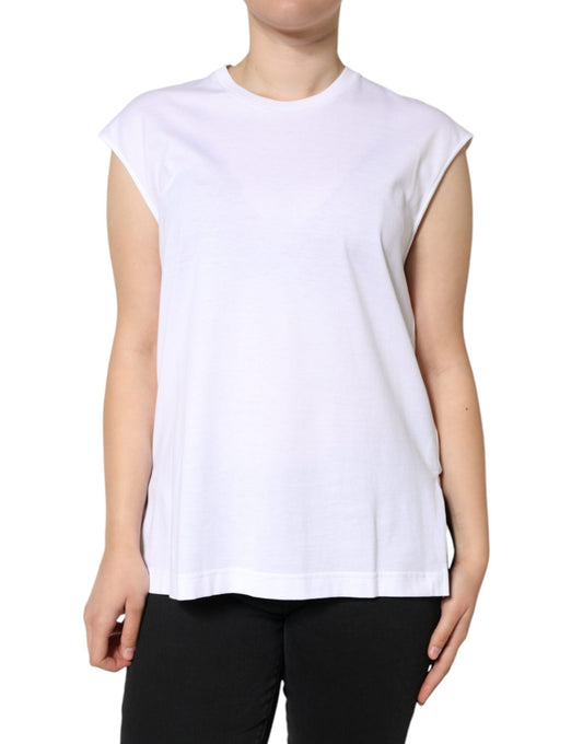 Dolce & Gabbana White Cotton Sleeveless Crew Neck Women's T-shirt (Pre-Owned)