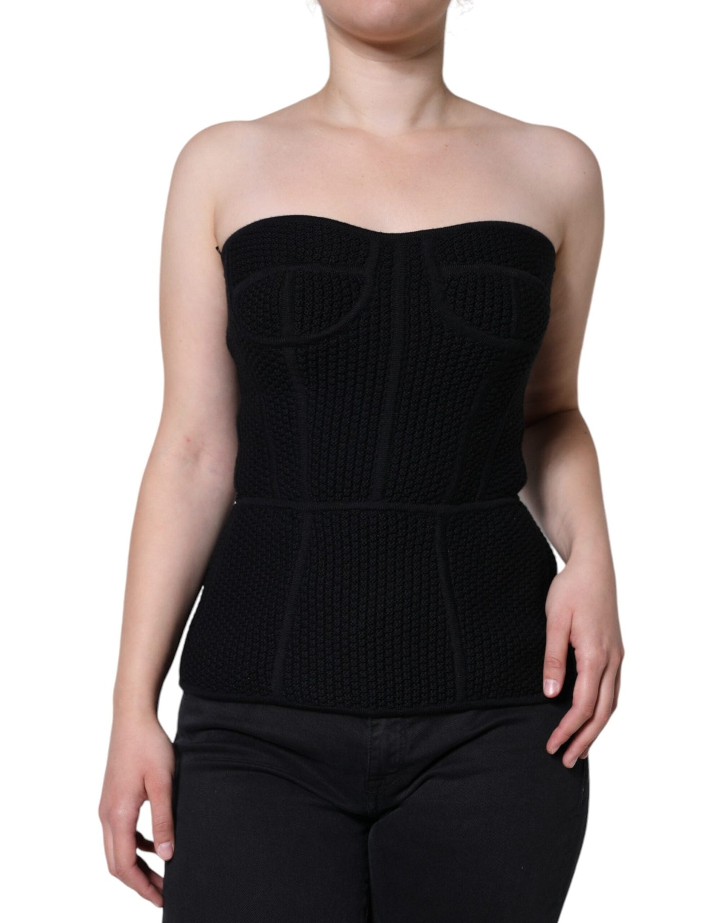 Dolce & Gabbana Black Bustier Sleeveless Corset Blouse Women's Top