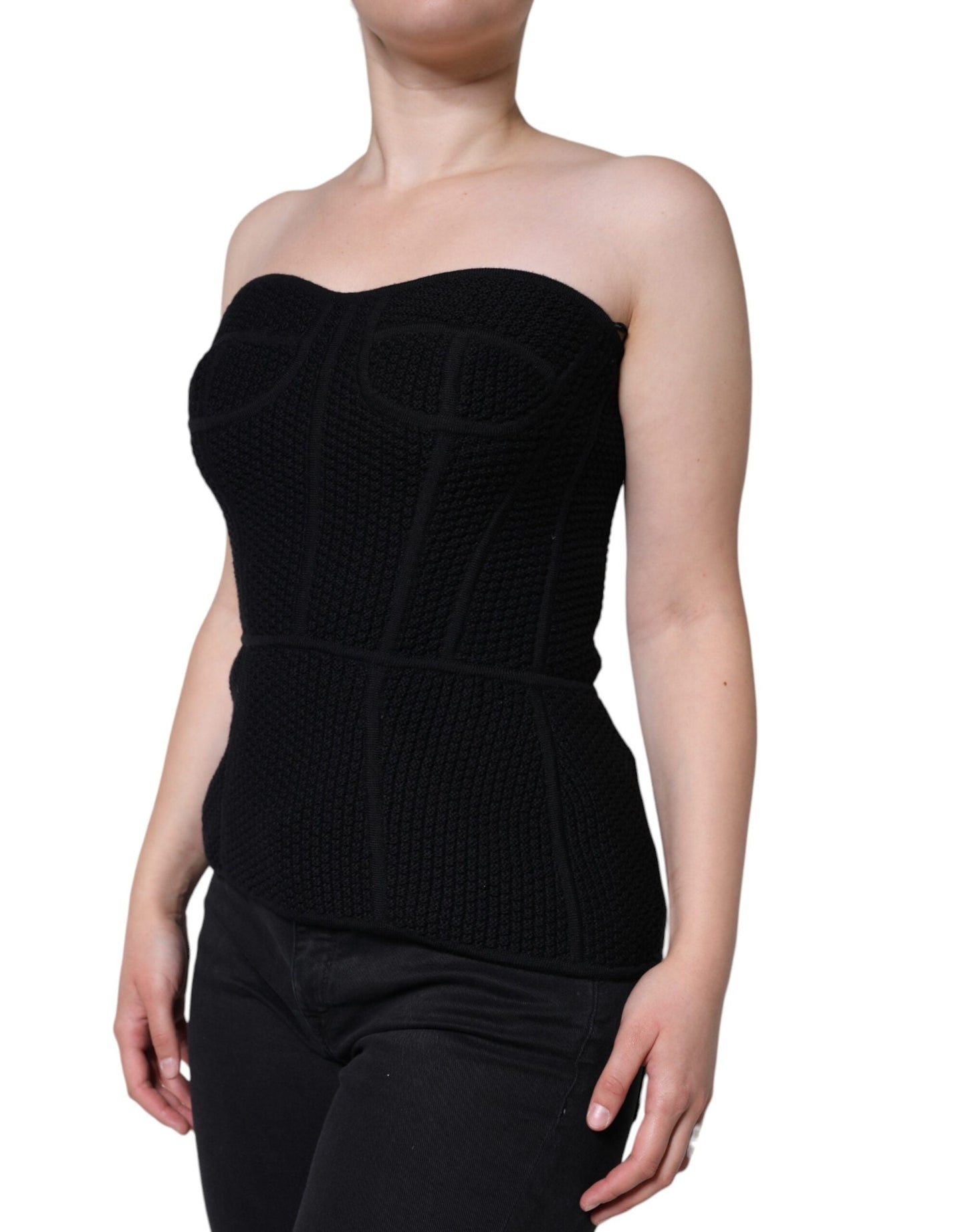 Dolce & Gabbana Black Bustier Sleeveless Corset Blouse Women's Top