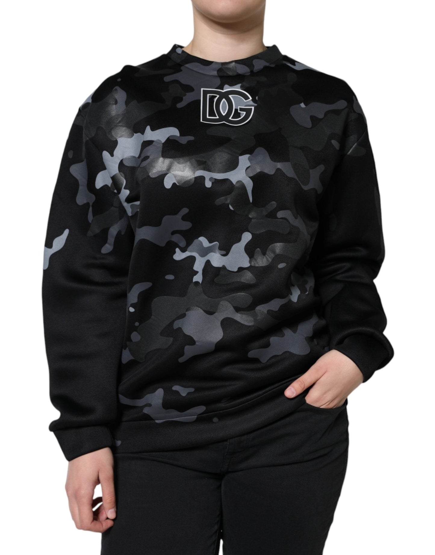 Dolce & Gabbana Black Camouflage Round Neck Sweatshirt Women's Sweater