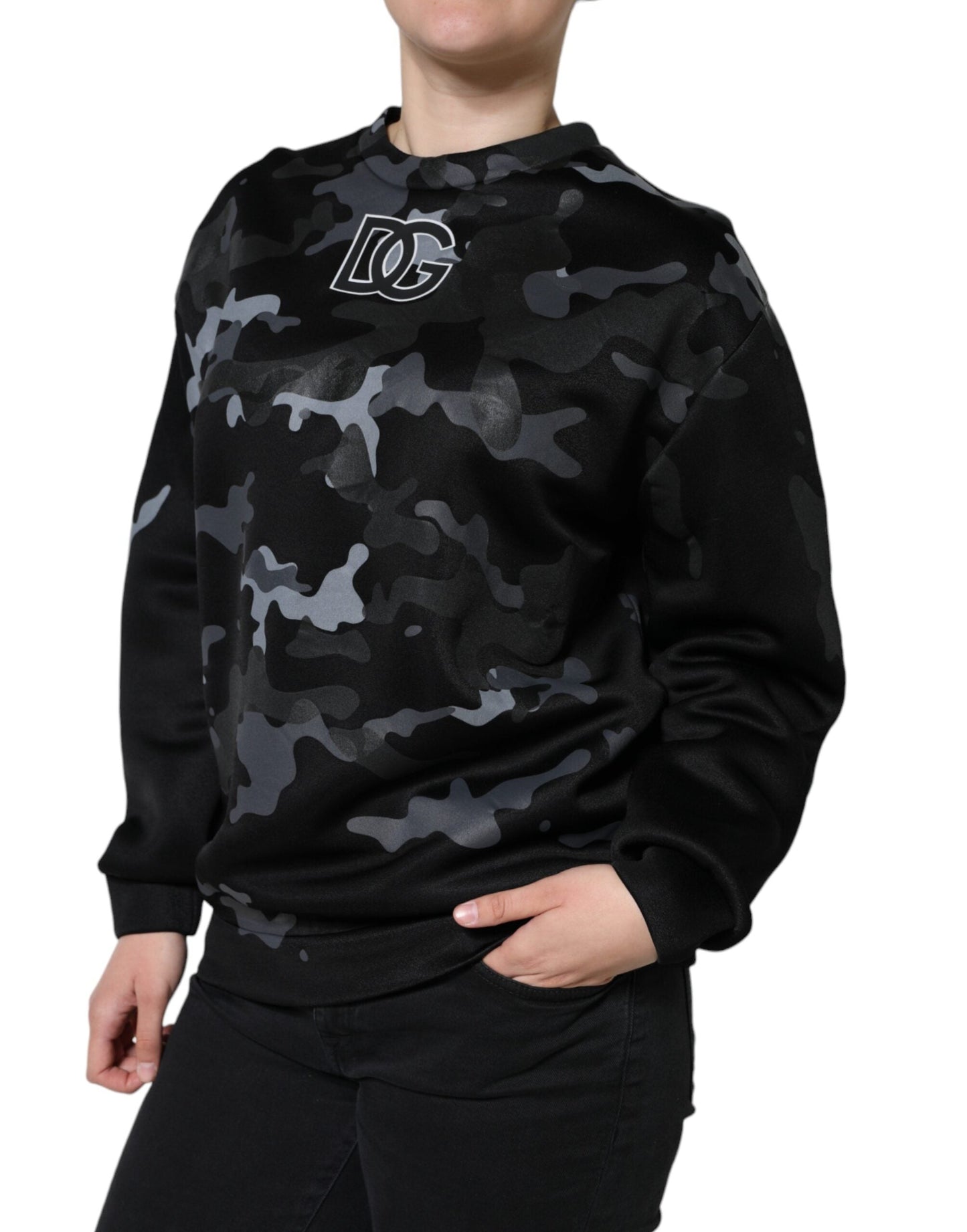 Dolce & Gabbana Black Camouflage Round Neck Sweatshirt Women's Sweater