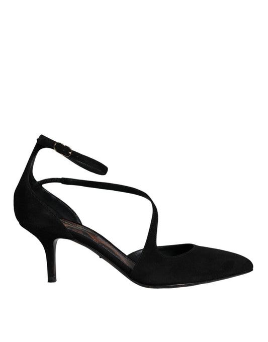 Dolce & Gabbana Black Suede Ankle Strap Pumps Heels Women's Shoes (Pre-Owned)