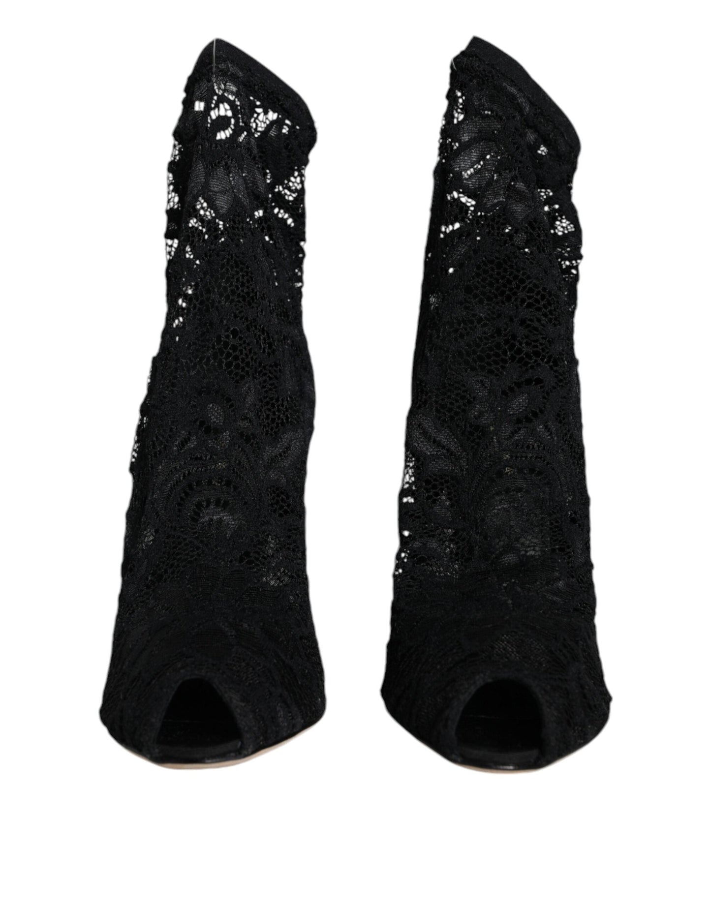 Dolce & Gabbana Black Lace Stretch Heels Mid Calf Boot Women's Shoes