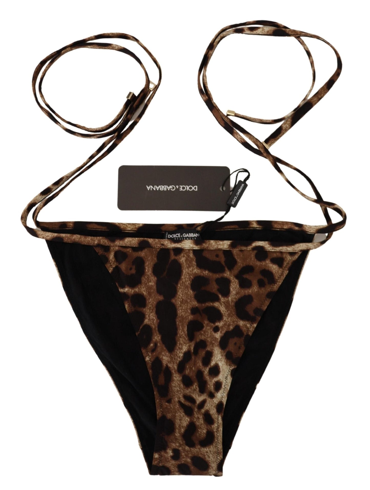 Dolce & Gabbana Brown Leopard Print Swimsuit Swimwear Bikini Women's Bottom
