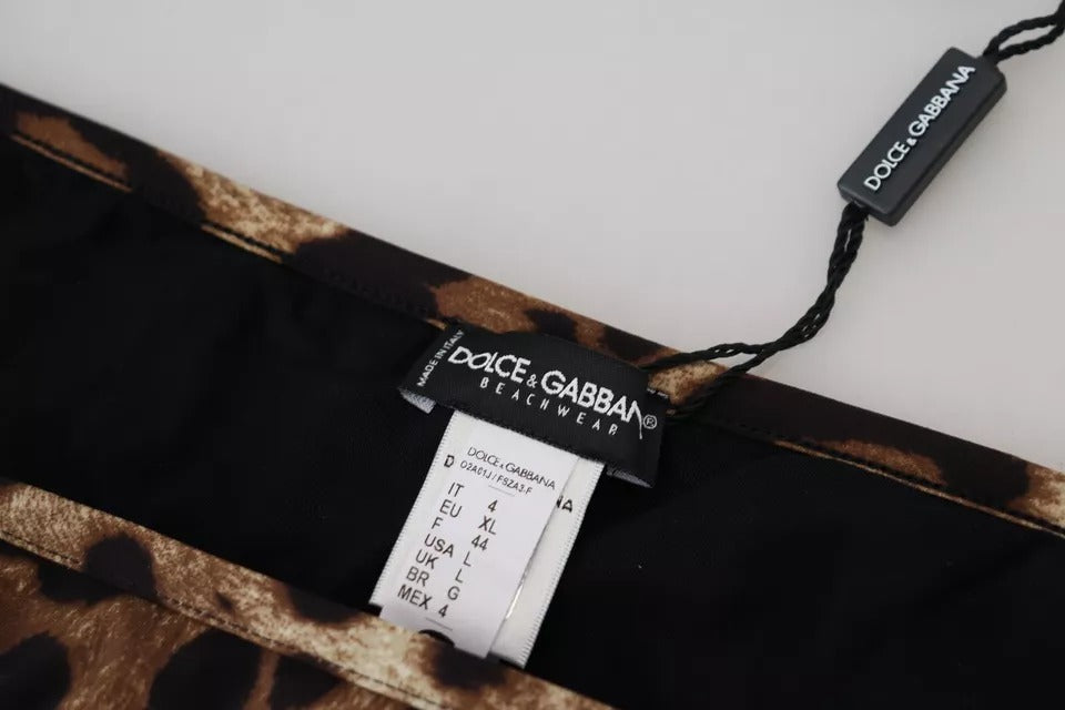 Dolce & Gabbana Brown Leopard Print Swimsuit Swimwear Bikini Women's Bottom