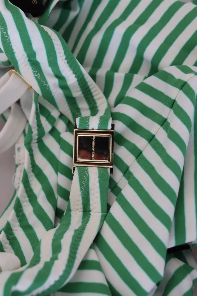 Dolce & Gabbana White Green Stripes One Piece Beachwear Women's Swimwear