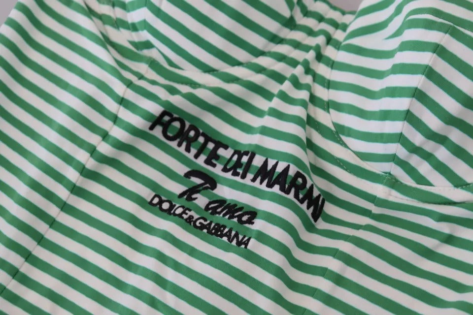 Dolce & Gabbana White Green Stripes One Piece Beachwear Women's Swimwear