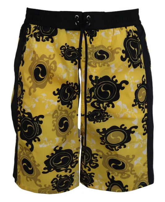 Dsquared�� Yellow Black Printed Nylon Beachwear Shorts Men's Swimwear