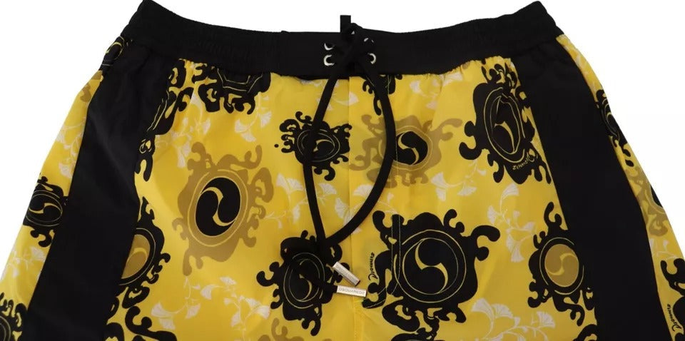 Dsquared�� Yellow Black Printed Nylon Beachwear Shorts Men's Swimwear