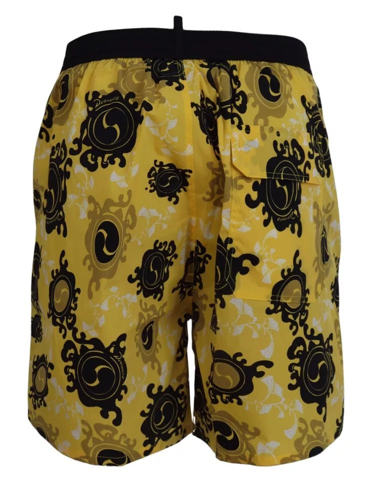 Dsquared�� Yellow Black Printed Nylon Beachwear Shorts Men's Swimwear