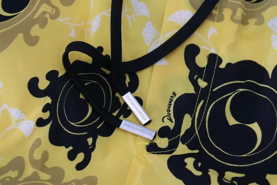 Dsquared�� Yellow Black Printed Nylon Beachwear Shorts Men's Swimwear
