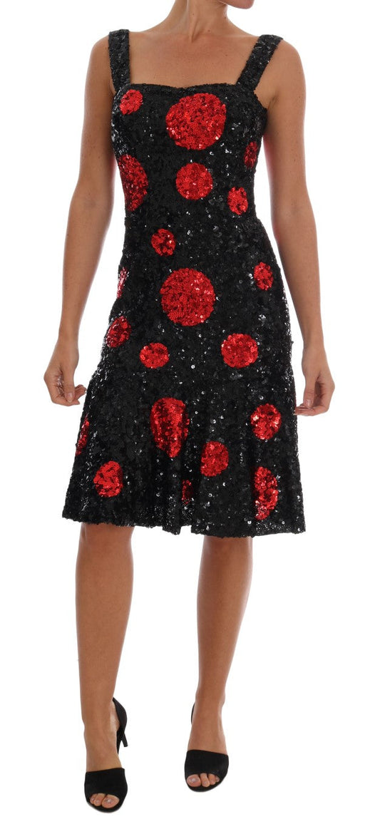 Dolce & Gabbana Black Red Polka Sequined Shift Women's Dress