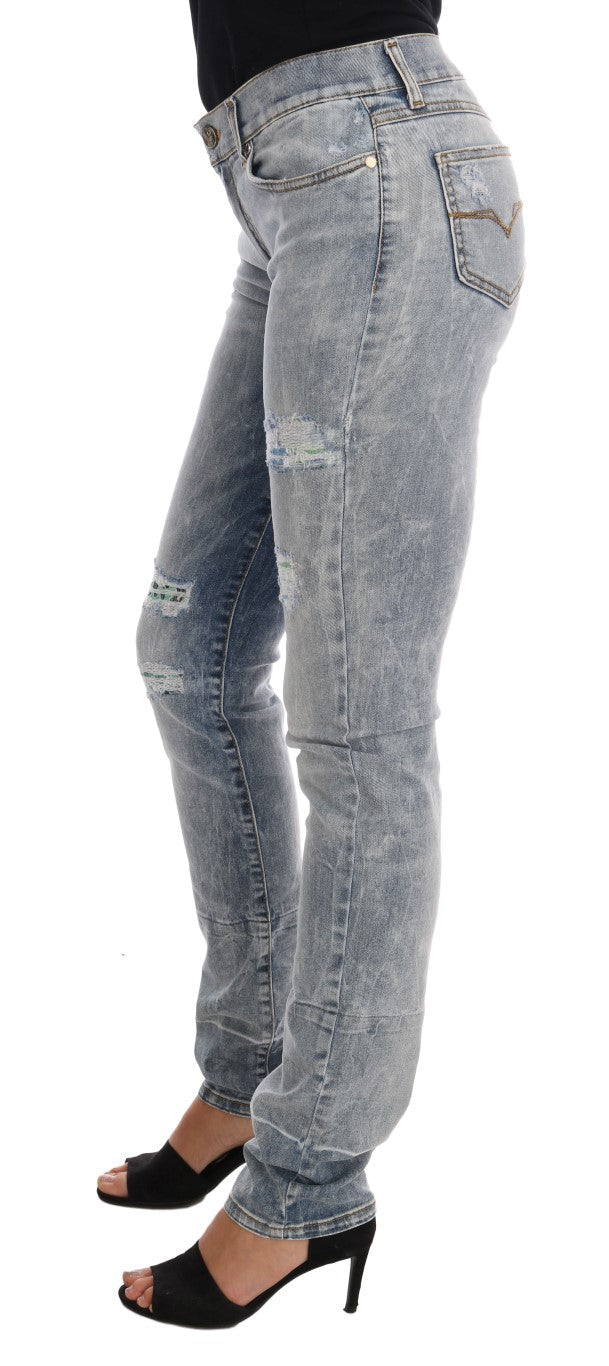 Versace Jeans Blue Wash Torn Stretch Slim Fit Women's Jeans