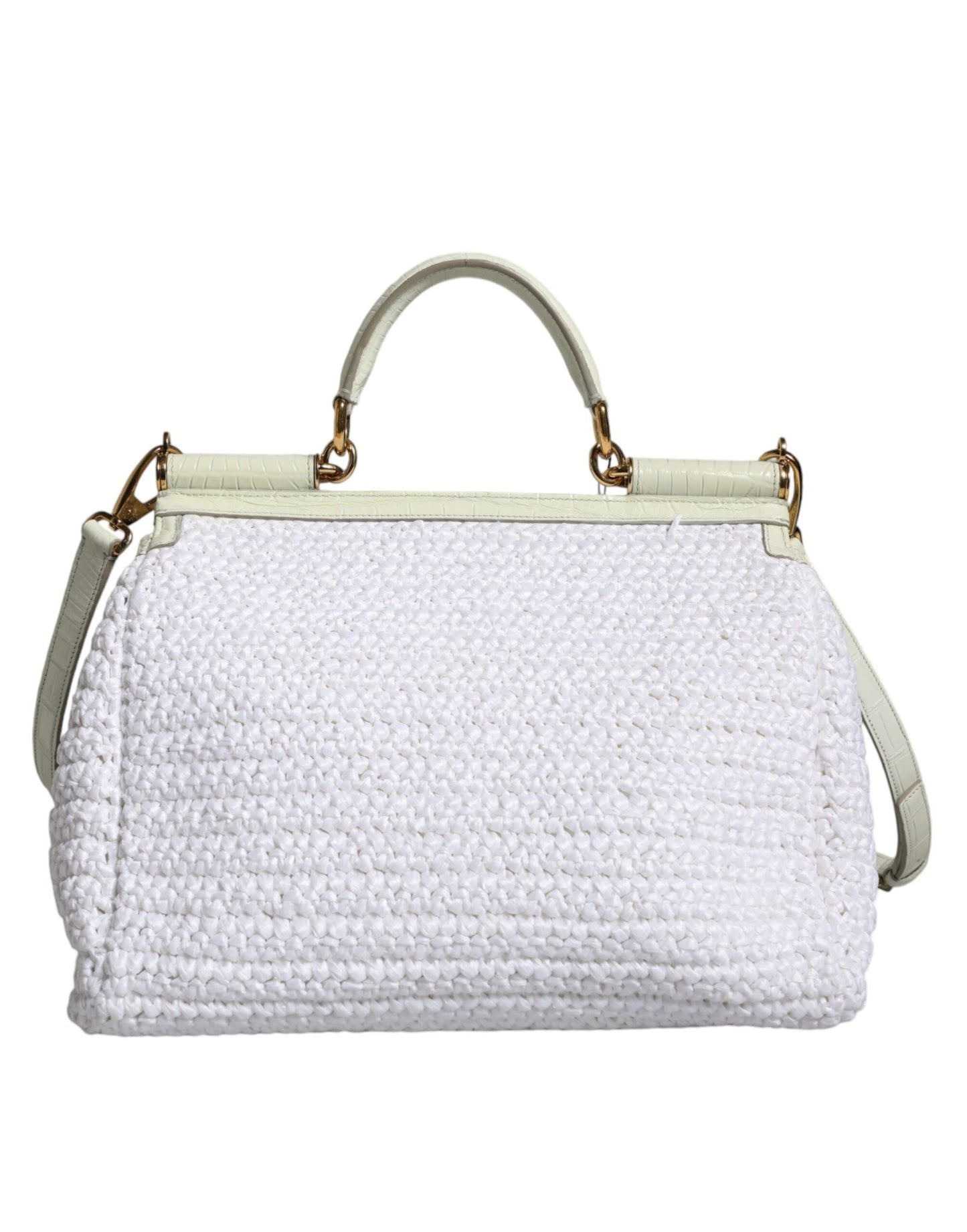 Dolce & Gabbana White Rafia Leather SICILY Crossbody Women's Bag