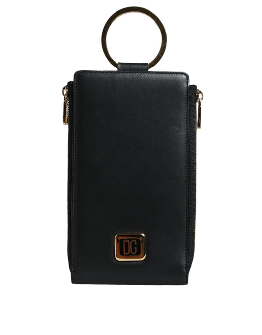 Dolce & Gabbana Black Leather Logo Plaque Neck Strap Card Coin Women's Wallet (Pre-Owned)