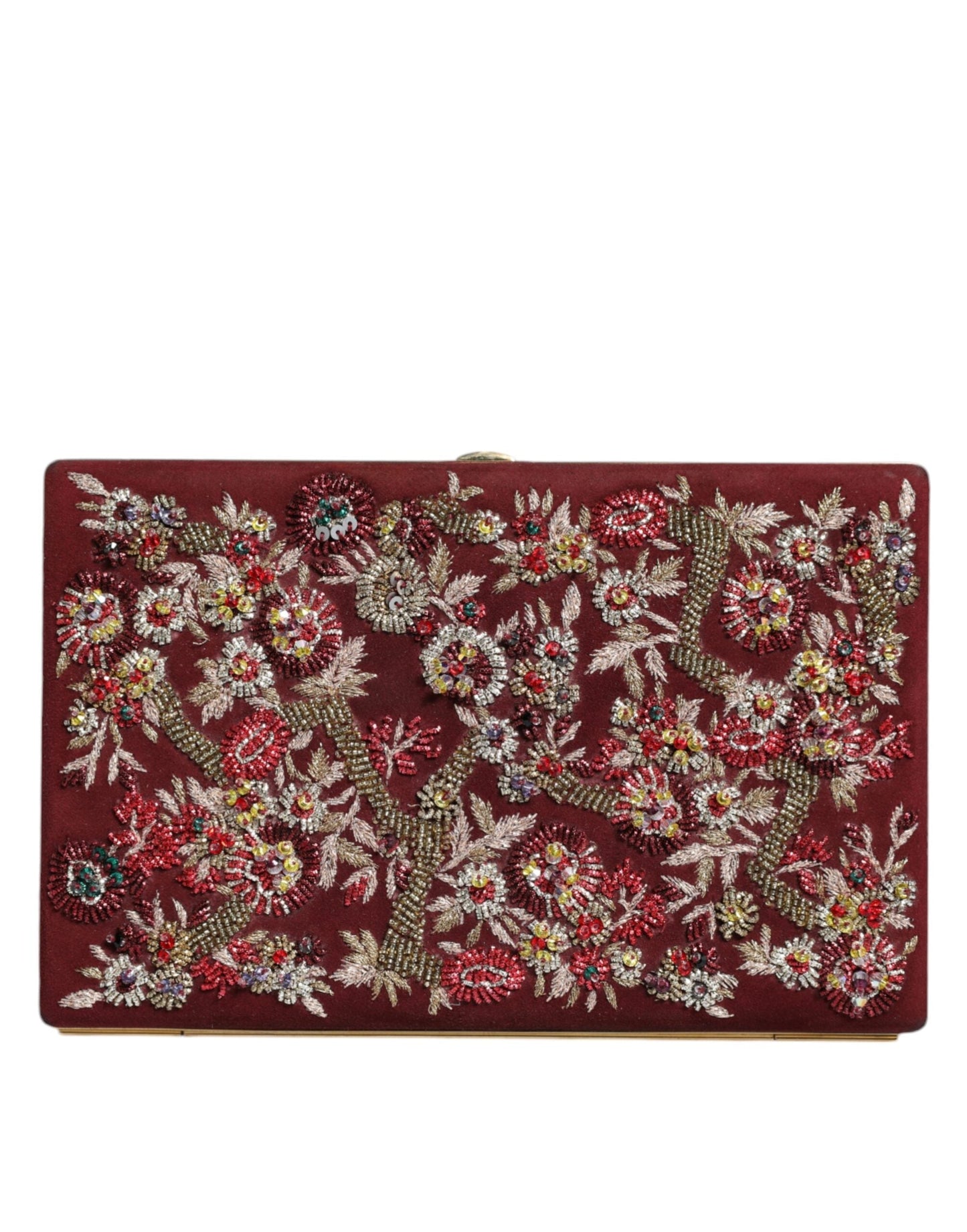 Dolce & Gabbana Bordeaux Velvet Gold Frame Clutch Evening Women's Bag (Pre-Owned)