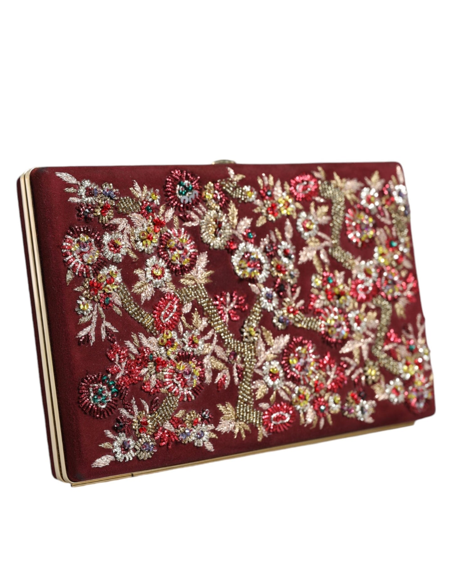 Dolce & Gabbana Bordeaux Velvet Gold Frame Clutch Evening Women's Bag (Pre-Owned)