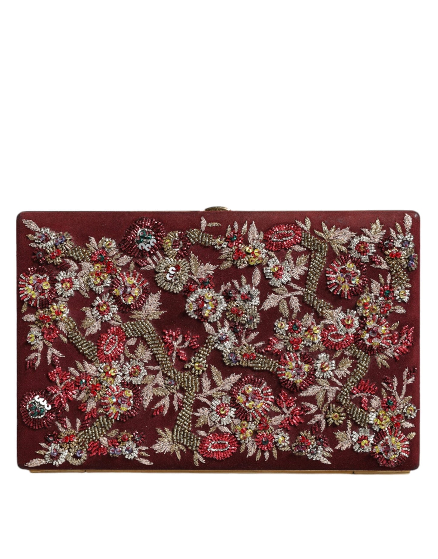 Dolce & Gabbana Bordeaux Velvet Gold Frame Clutch Evening Women's Bag (Pre-Owned)