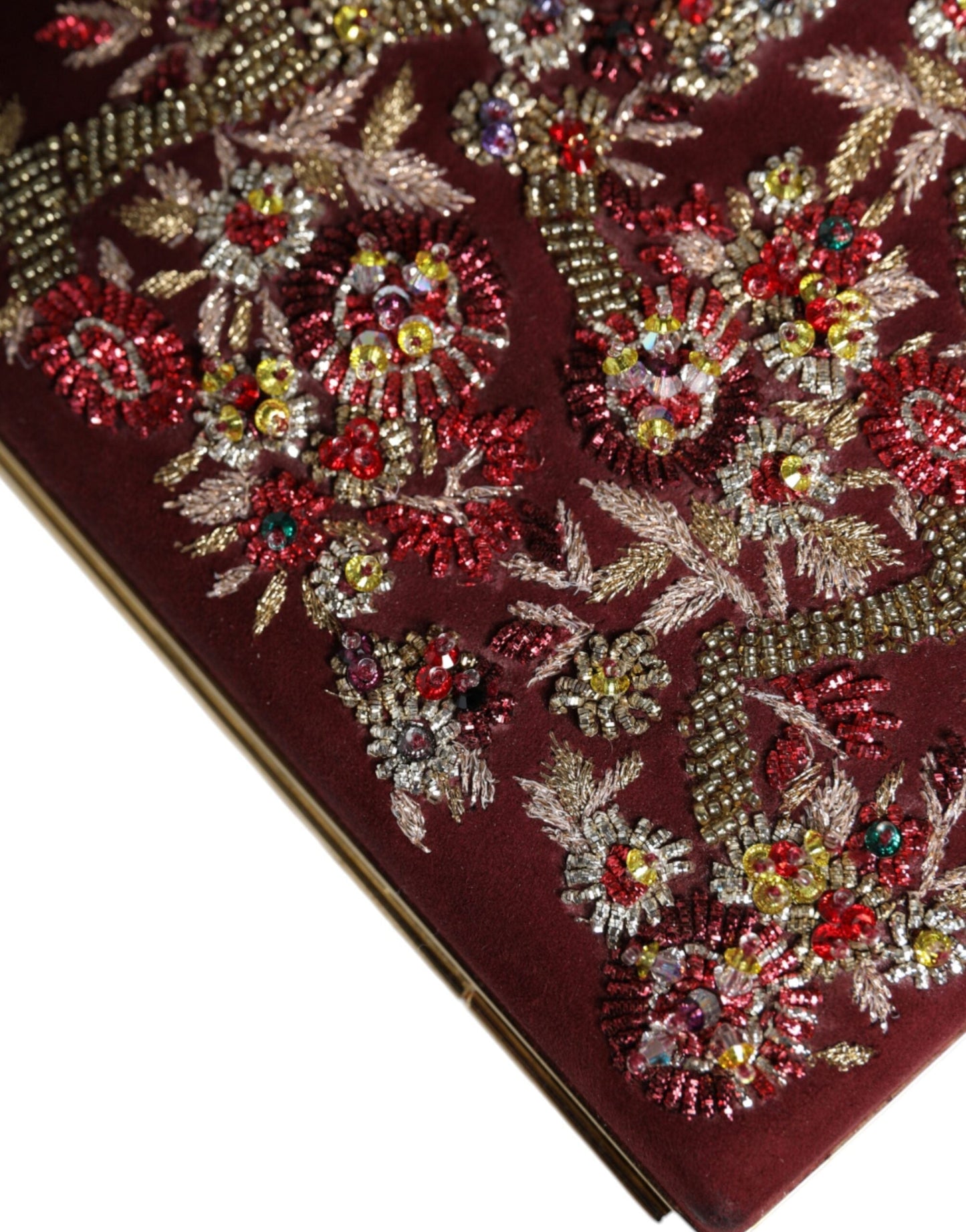 Dolce & Gabbana Bordeaux Velvet Gold Frame Clutch Evening Women's Bag (Pre-Owned)