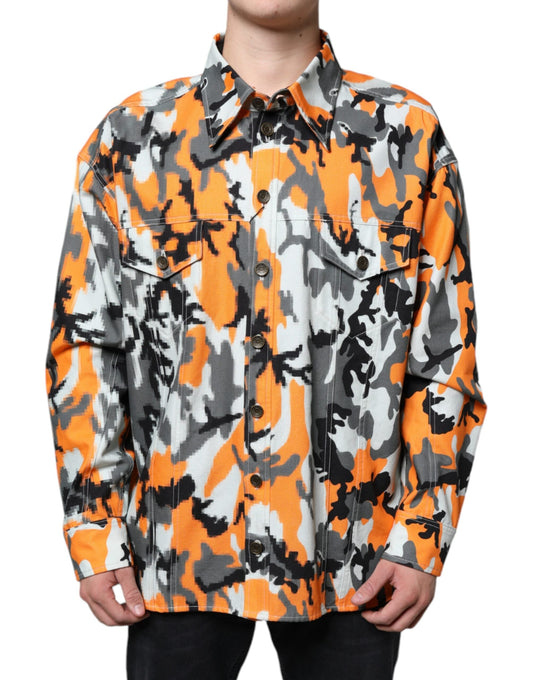 Dolce & Gabbana Multicolor Camouflage Cotton Denim Collared Men's Jacket