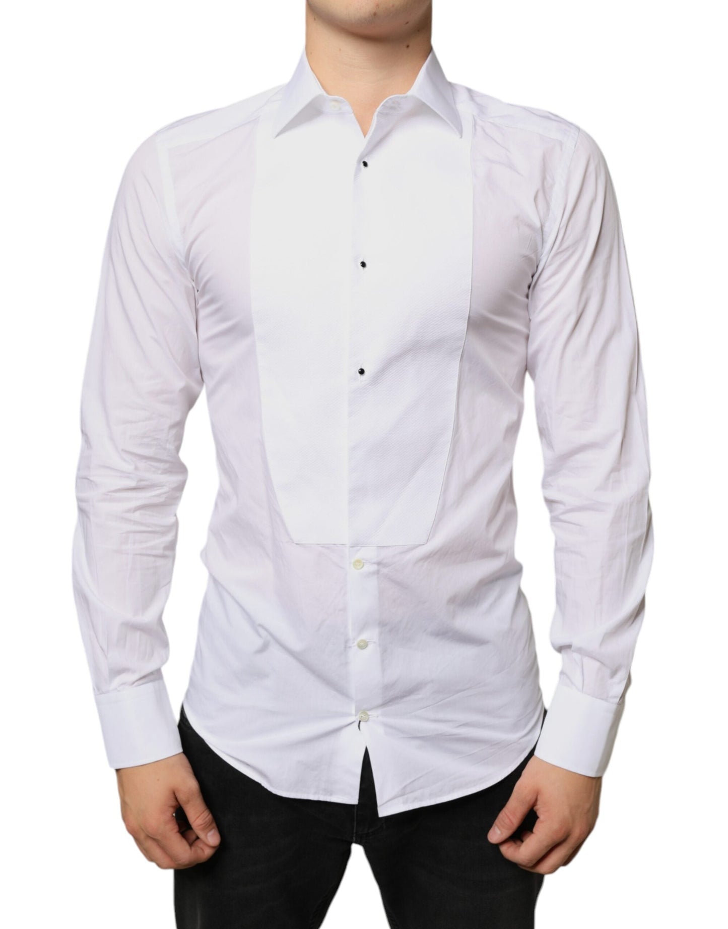 Dolce & Gabbana White Bib Cotton Poplin Formal Dress Men's Shirt (Pre-Owned)