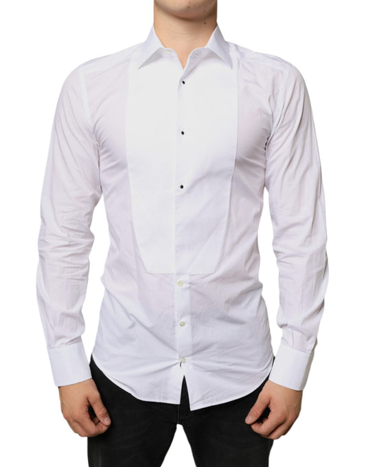 Dolce & Gabbana White Bib Cotton Poplin Formal Dress Men's Shirt (Pre-Owned)