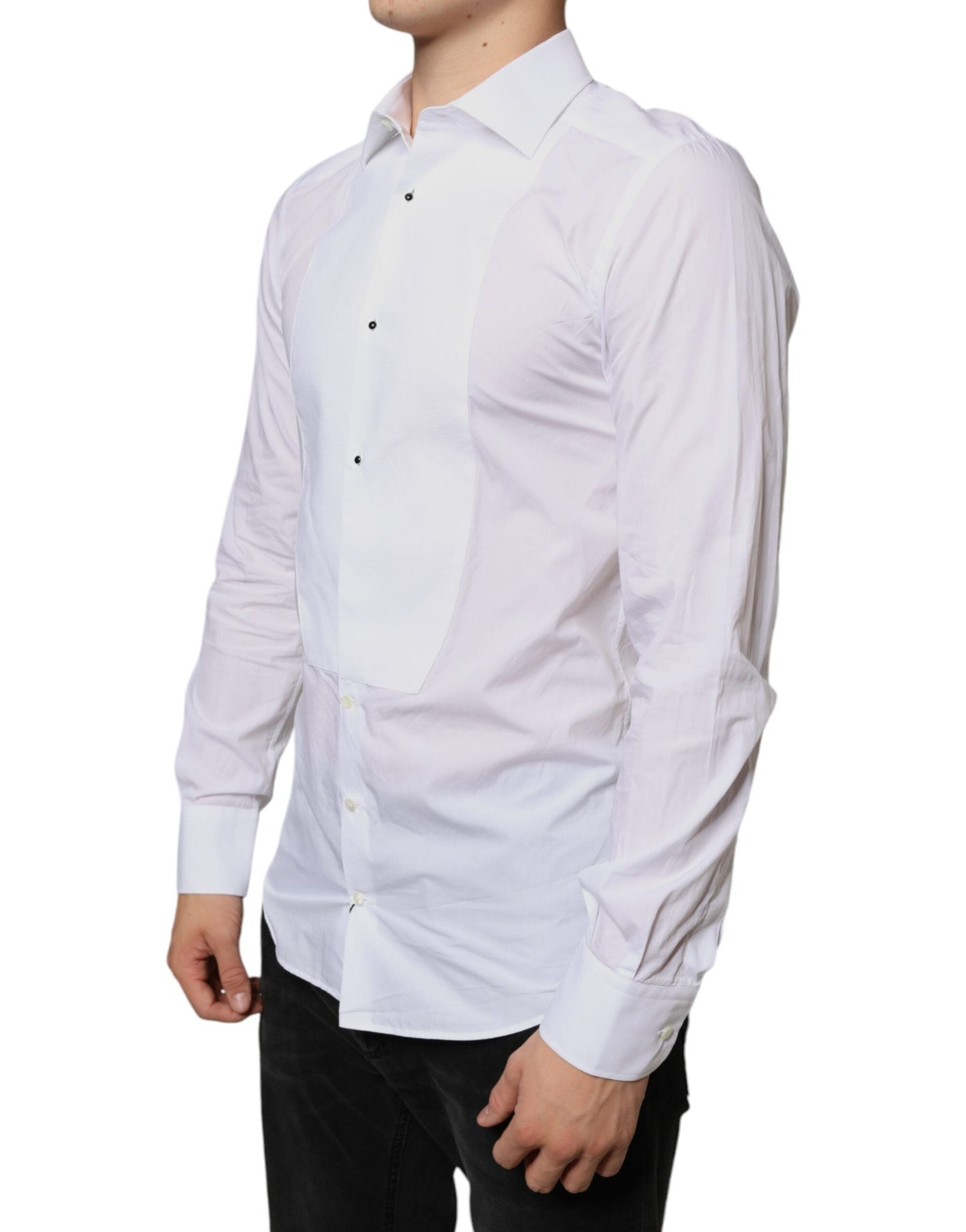 Dolce & Gabbana White Bib Cotton Poplin Formal Dress Men's Shirt (Pre-Owned)
