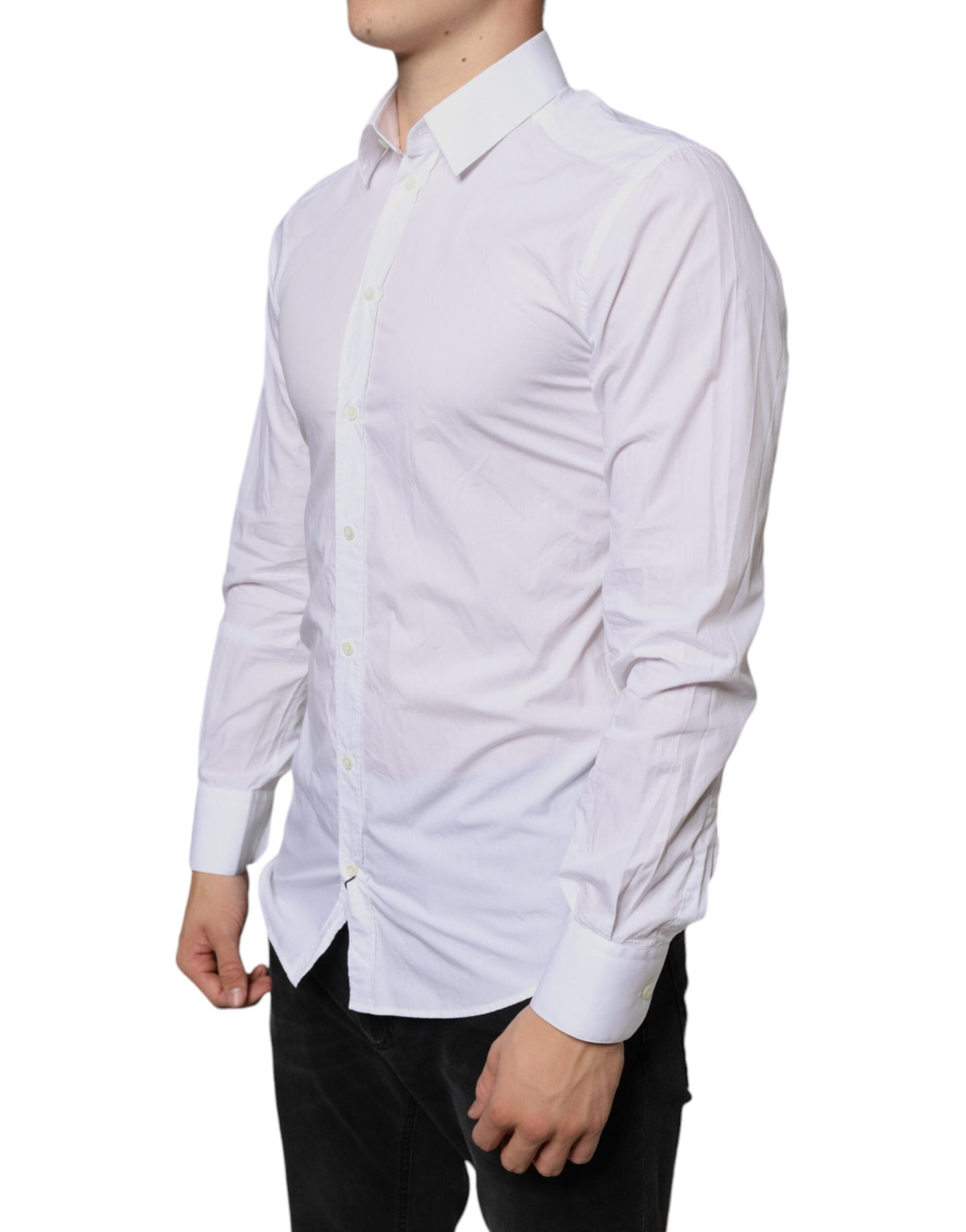 Dolce & Gabbana White Cotton Collared Men Formal Dress Men's Shirt (Pre-Owned)