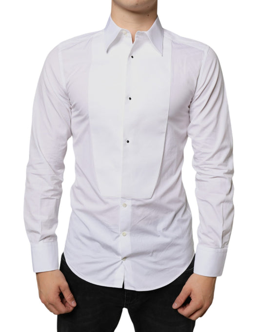 Dolce & Gabbana White Bib Cotton Poplin Formal Dress Men's Shirt
