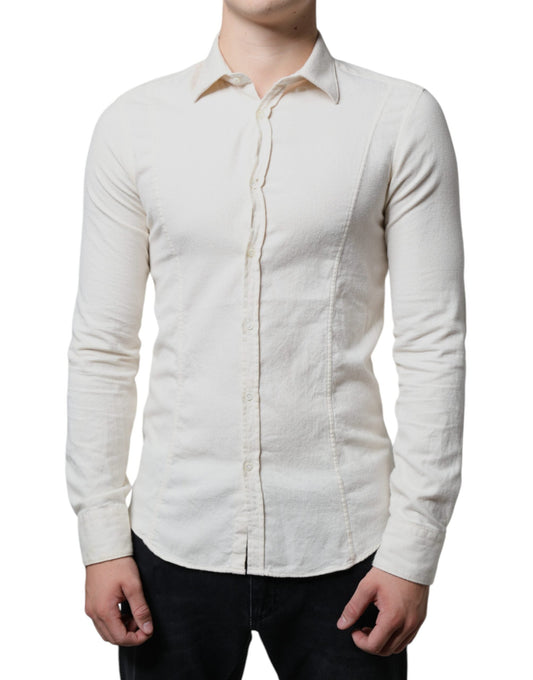 AGLINI Off White Cotton Collared Men Formal Dress Men's Shirt (Pre-Owned)
