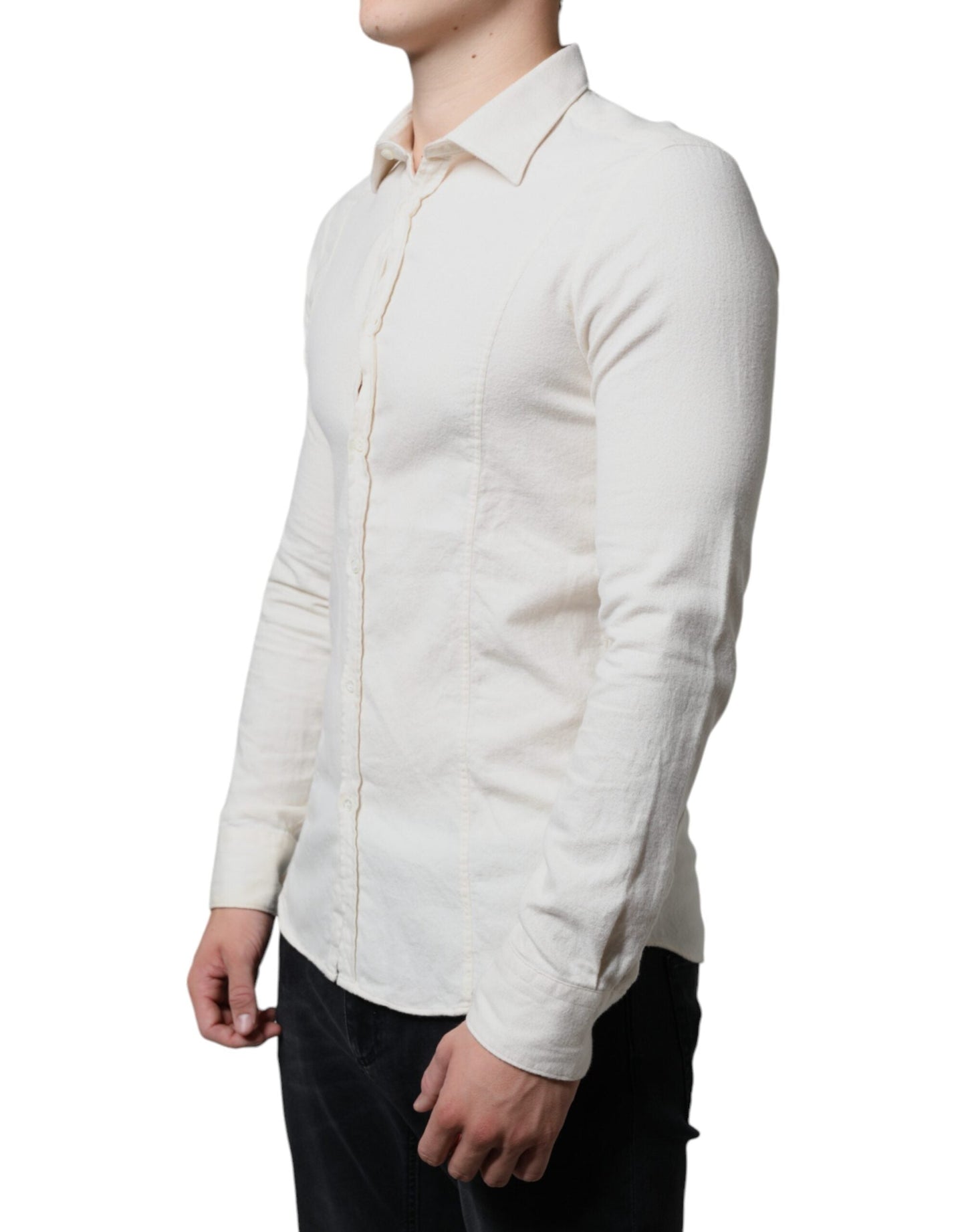 AGLINI Off White Cotton Collared Men Formal Dress Men's Shirt (Pre-Owned)
