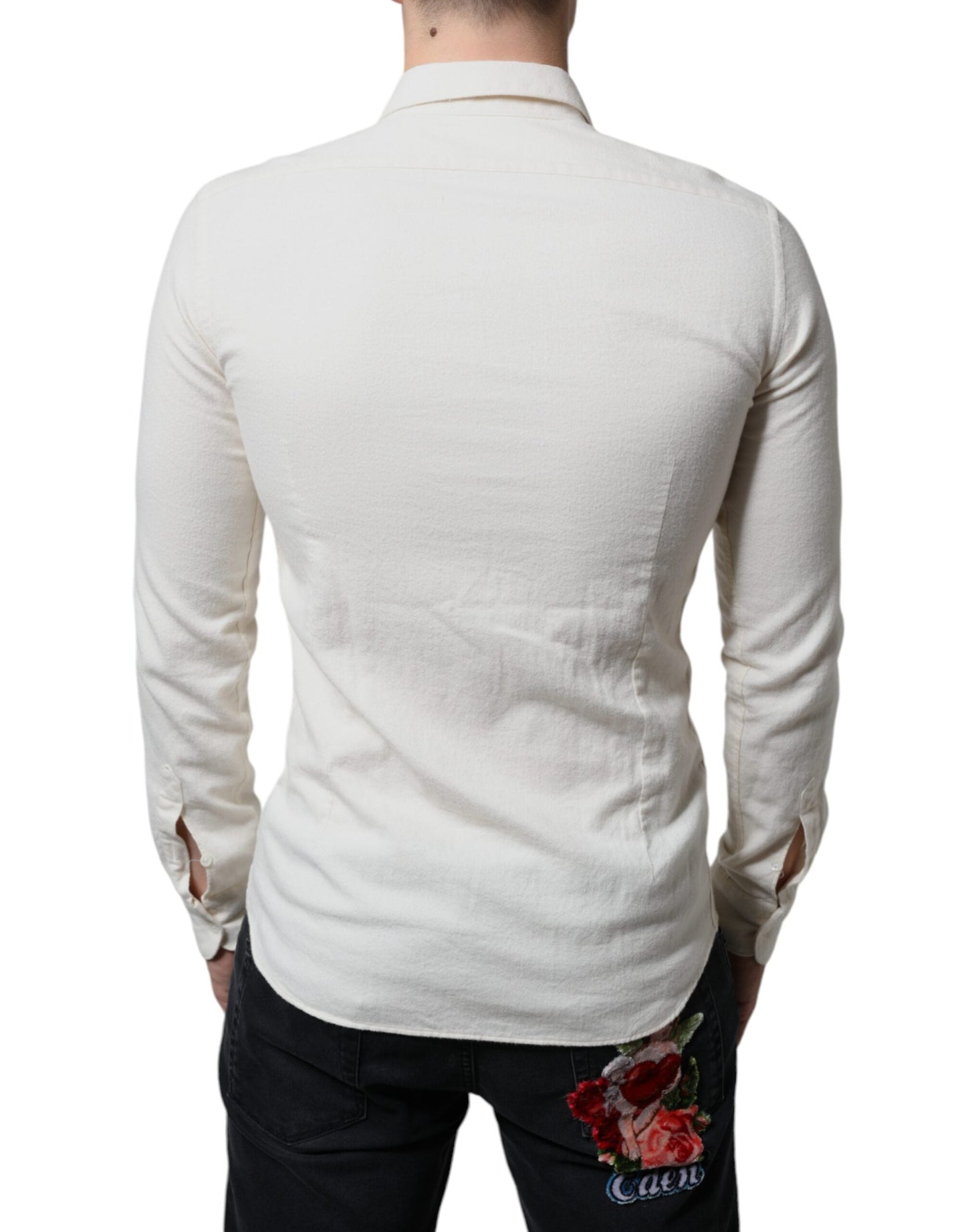 AGLINI Off White Cotton Collared Men Formal Dress Men's Shirt (Pre-Owned)