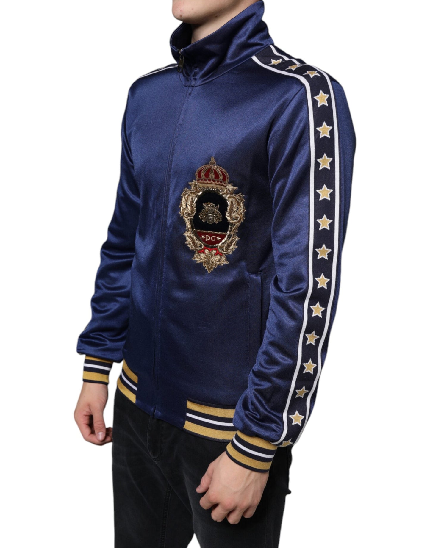 Dolce & Gabbana Blue Heraldic Patch Stripe King Bee Men's Sweater (Pre-Owned)