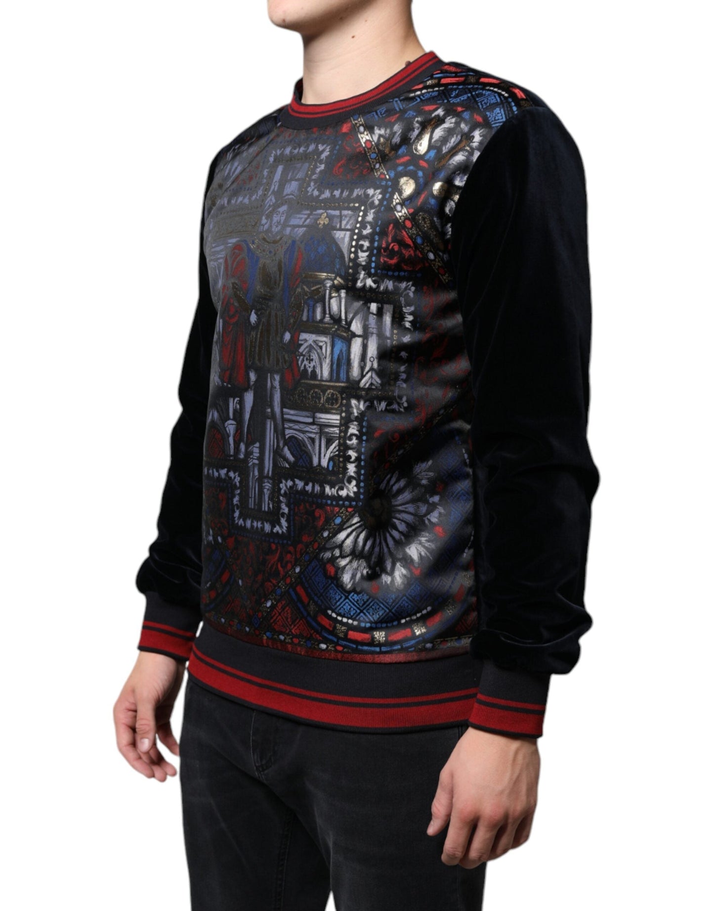 Dolce & Gabbana Multicolor Jacquard Crew Neck Sweatshirt Men's Sweater