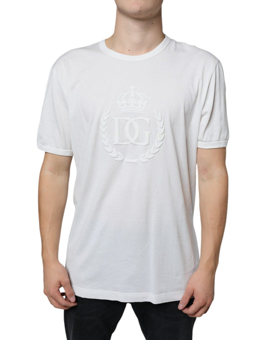 Dolce & Gabbana White Logo Embossed Cotton Crewneck Men's T-shirt (Pre-Owned)