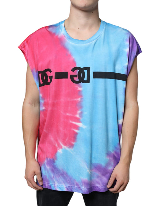 Dolce & Gabbana Multicolor Tie Dye Cotton Sleeveless Men's T-shirt