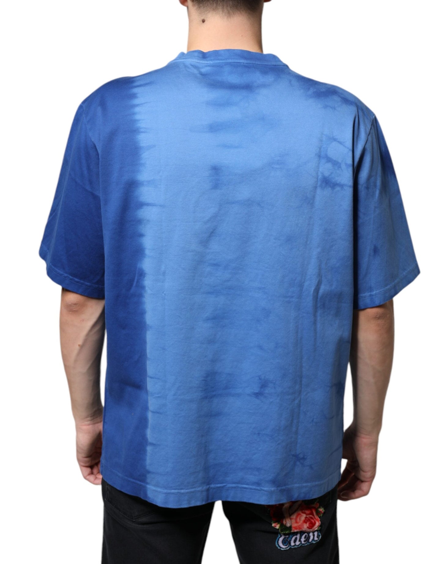 Dolce & Gabbana Blue Tie-Dye Peace Sign Cotton Men's T-shirt