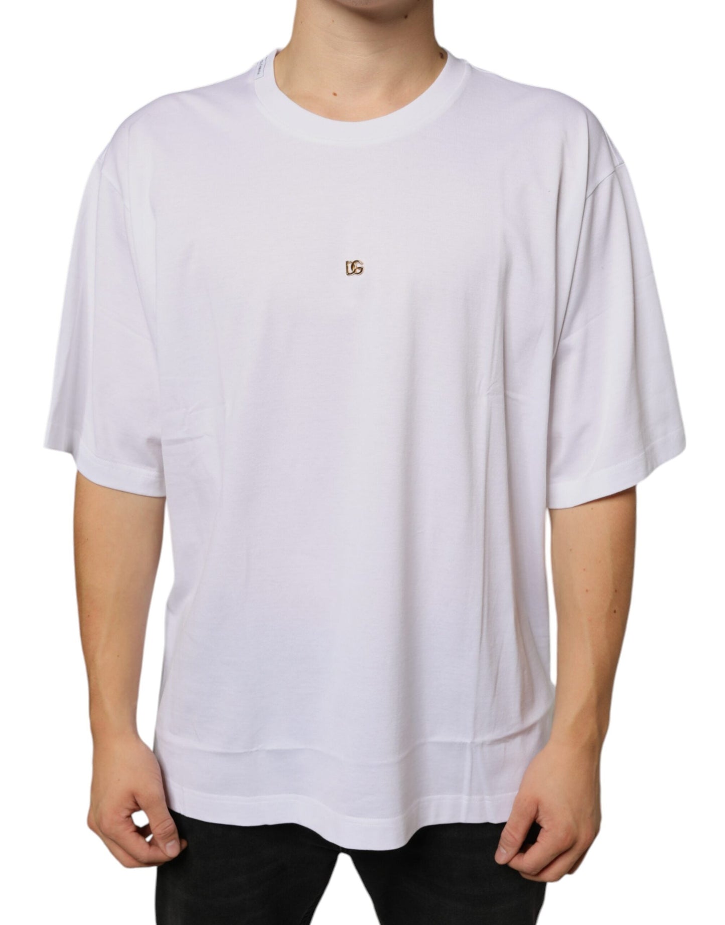 Dolce & Gabbana White Metal DG Logo Cotton Short Sleeves Men's T-shirt