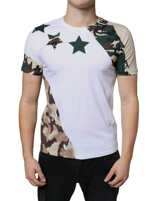Dolce & Gabbana White Camouflage Stars Crew Neck Men's T-shirt (Pre-Owned)